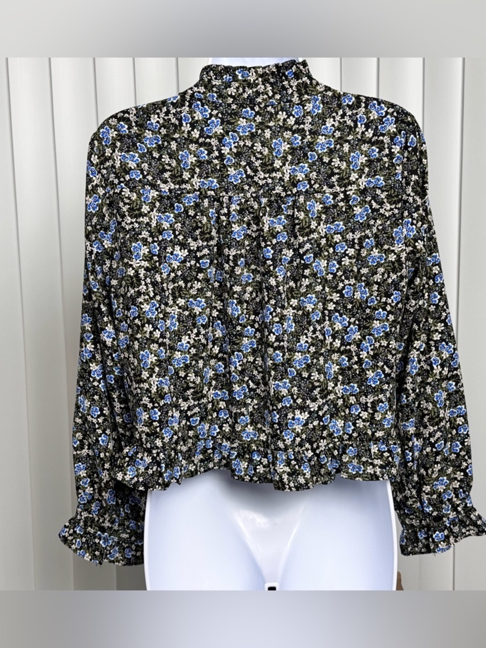 41 Hawthorn Floral Ruffle Hem Blouse Size S Petite Boho Long Sleeve - Picture 2 of 12